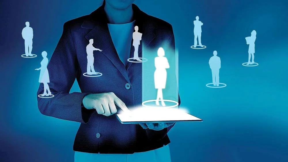 Person interacting with digital avatars